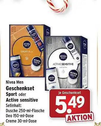 Wasgau Nivea men geschenkset sport oder active sensitive Angebot