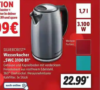 Lidl Silvercrest wasserkocher „swc 3100 b1“ Angebot