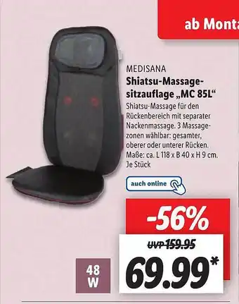 Lidl Medisana shiatsu-massagesitzauflage „mc 85l“ Angebot