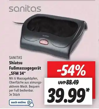 Lidl Sanitas shiatsu fußmassagegerät „sfm 34“ Angebot