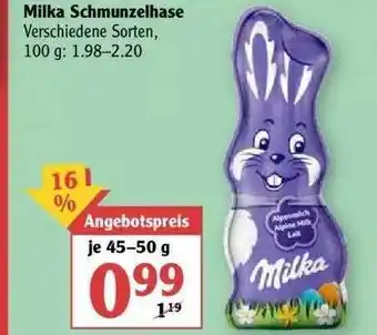 Globus Milka Schmunzelhase 45-50g Angebot