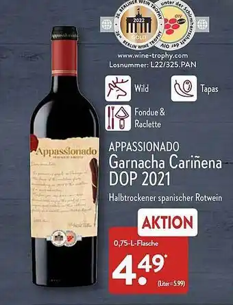 Aldi Nord Appassionado garnacha cariñena dop 2021 Angebot