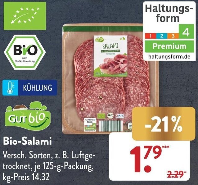 Gut Bio BioSalami 125 g Packung Angebot bei Aldi Süd
