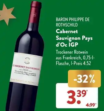 Aldi Süd Baron Philippe de Rothschild Cabernet Sauvignon Pays d'Oc IGP 0,75 L Flasche Angebot