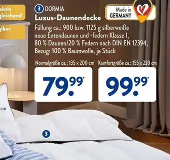 Aldi Süd Dormia Luxus Daunendecke Angebot