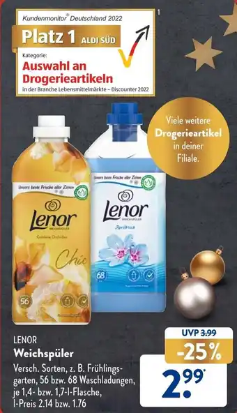 Aldi Süd Lenor Weichspüler 1,4 - 1,7 L Flasche Angebot