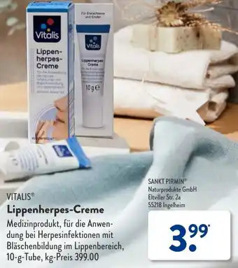 Aldi Süd Vitalis Lippenherpes Creme 10 g Tube Angebot