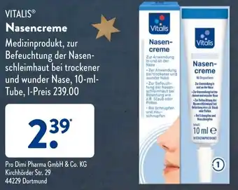 Aldi Süd Vitalis Nasencreme 10 ml Tube Angebot