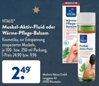 Aldi Süd Vitalis Muskel Aktiv Fluid oder Wärme Pflege Balsam 100-250 ml Packung Angebot
