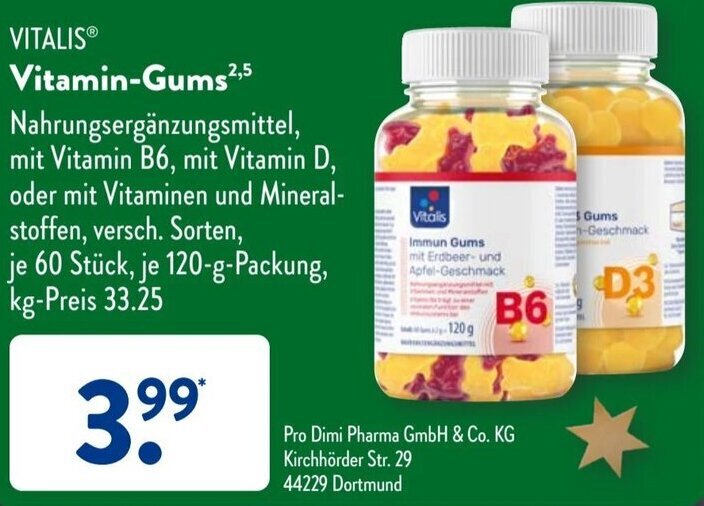 Vitalis Vitamin Gums 120 g Packung Angebot bei Aldi Süd