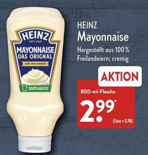 Heinz Mayonnaise 800 ml Flasche Angebot bei Aldi Nord