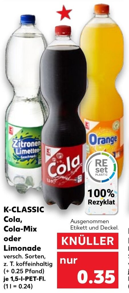 Kmenu Cola K-Classic Cola, Cola- Mix Oder Limonade 1,5 L Pet Fl. – RWUG