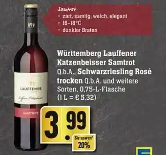 Edeka Württemberger lauffener katzenbeisser samtrot oder schwarzriesling rosé trocken Angebot