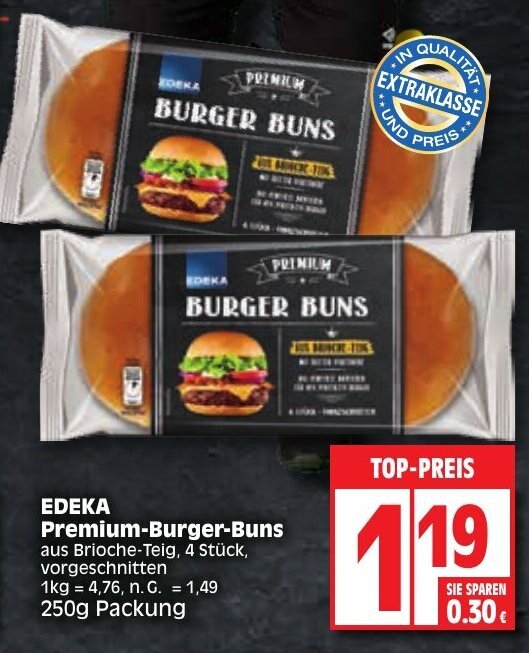 Edeka Premium Burger Buns 250 g Packung Angebot bei Edeka