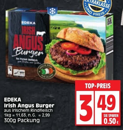 Edeka Irish Angus Burger 300 g Packung Angebot bei Edeka