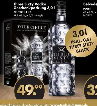 Trink und Spare Three Sixty Vodka Geschenkpackung 3L Angebot