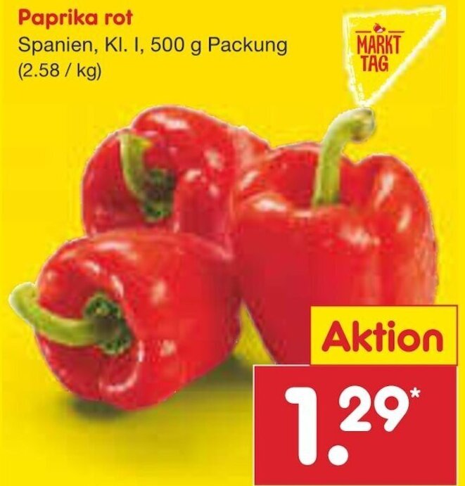 Paprika rot 500 g Packung Angebot bei Netto MarkenDiscount