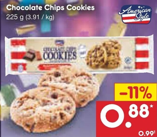 American Style Chocolate Chips Cookies 225 g Angebot bei Netto MarkenDiscount
