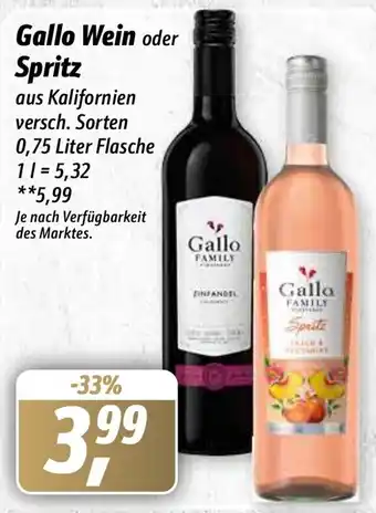 Simmel Gallo Wein oder Spritz 0,75 Liter Flasche Angebot