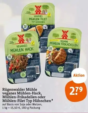 tegut Rügenwalder Mühle Veganes Mühlen Hack, Mühlen Frikadellen oder Mühlen Filet Typ Hähnchen 180 g Packung Angebot