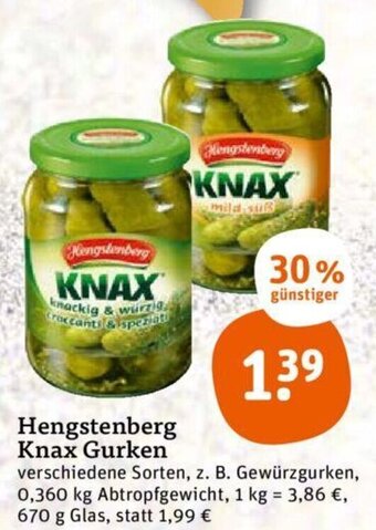 tegut Hengstenberg Knax Gurken 670 g Glas Angebot