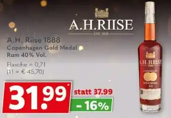 Getränkeland A.H. Riise 1888 Copenhagen Gold Metal Rum 0,7 L Flasche Angebot