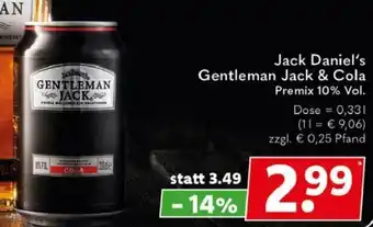 Getränkeland Jack Daniel's Gentleman Jack & Cola 0,33 L Dose Angebot