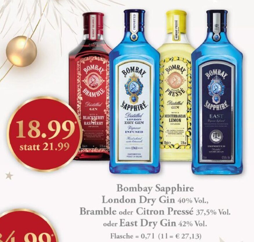 Bombay Sapphire London Dry Gin, Bramble oder Citron Pressé oder East
