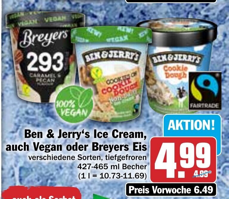Ben&Jerry's Ice Cream, auch Vegan o. Breyers Eis 427465 ml Angebot bei Hit