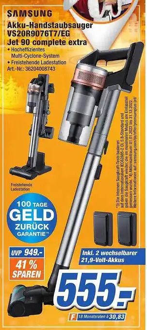 Expert Technomarkt Samsung akku-handstaubsauger vs20r9076t7-eg jet 90 complete extra Angebot