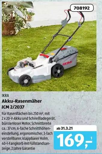 Aldi Süd Ikra Akku Rasenmäher ICM 2/2037 Angebot