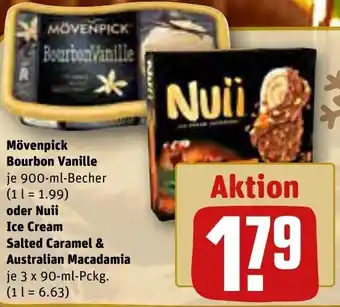 REWE Mövenpick Bourbon Vanille 900 ml Becher oder Nuii Ice Cream Salted Caramel & Australian Macadamia 3x90 ml Pckg. Angebot