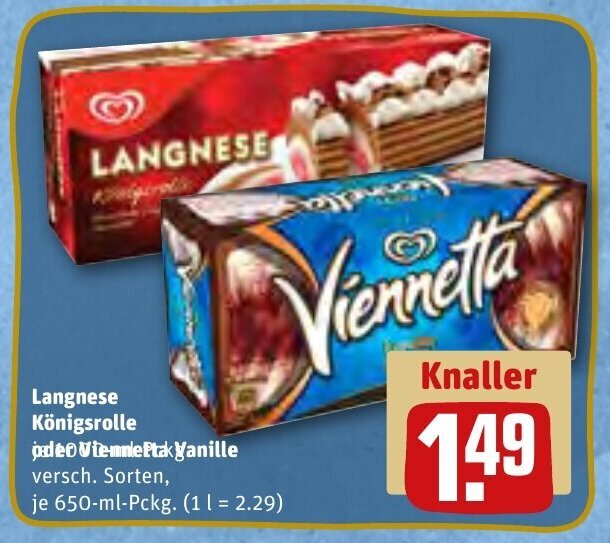 Langnese Königsrolle Original oder Vanille 650 ml Pckg. Angebot bei REWE