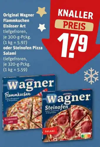 REWE Original Wagner Flammkuchen Elsässer Art 300 g oder Steinofen Pizza Salami 320 g Pckg. Angebot