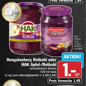 Hit Hengstenberg Rotkohl o. HAK Apfel/Rotkohl 720 ml Angebot