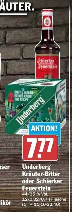 Hit Underberg Krauter-Bitter o. Schierker Feuerstein 12*20/700 ml Angebot