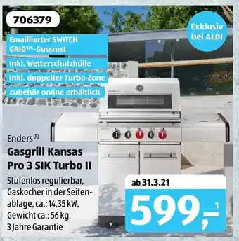 Aldi Süd Enders Gasgrill Kansas Pro 3 SIK Turbo II Angebot