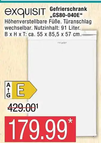 Marktkauf Exquisit gefrierschrank „gs80-040e“ Angebot