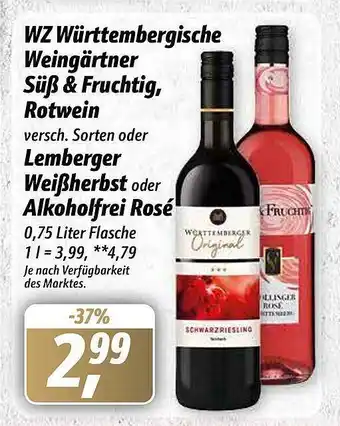 Simmel Wz württembergische weingärtner süß & fruchtig, rotwein oder lemberger weißherbst oder alkoholfrei rosé Angebot