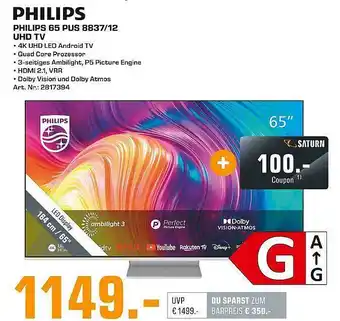 Saturn Philips 65 pus 8837-12 uhd tv Angebot