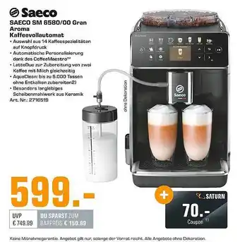 Saturn Saeco sm 6580-00 gran aroma kaffeevollautomat Angebot