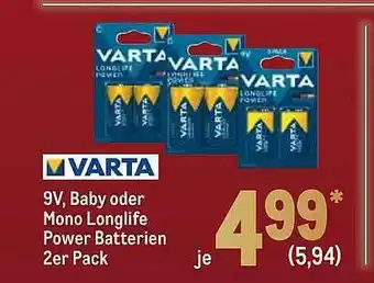 METRO Varta 9v, baby oder mono longlife power batterien 2er pack Angebot