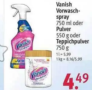 Rossmann Vanish vorwasch spray oder pulver oder teppichpulver Angebot