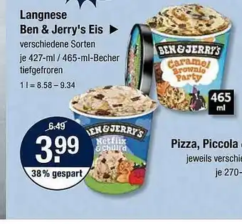 V Markt Langnese ben & jerry's eis oder pîzza, piccola Angebot