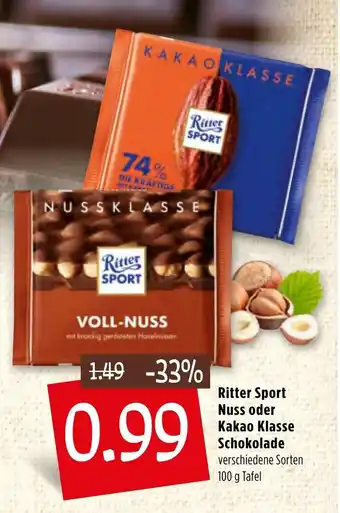 Kupsch Ritter Sport Nuss oder Kakao Klasse Schokolade 100g Angebot