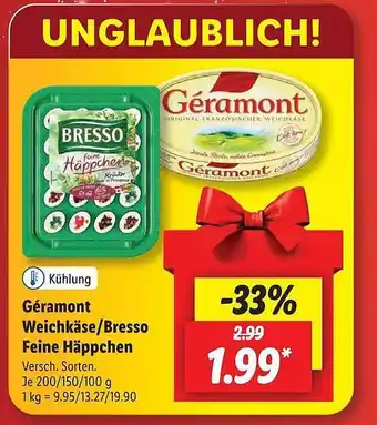 Lidl Géramont weichkäse oder bresso feine häppchen Angebot