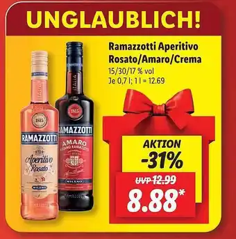 Lidl Ramazzotti aperitivo rosato, amaro oder crema Angebot