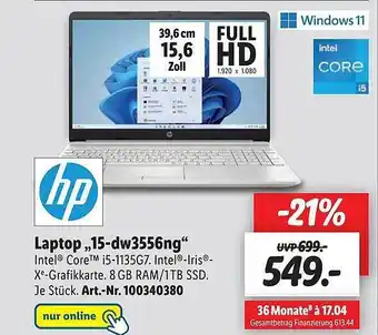 Lidl Hp laptop „15-dw3556ng“ Angebot