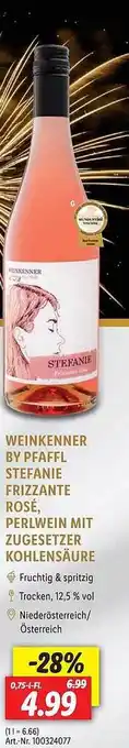 Lidl Weinkenner by pfaffl stefanie frizzante rosé, perlwein mit zugesetzer kohlensäure Angebot