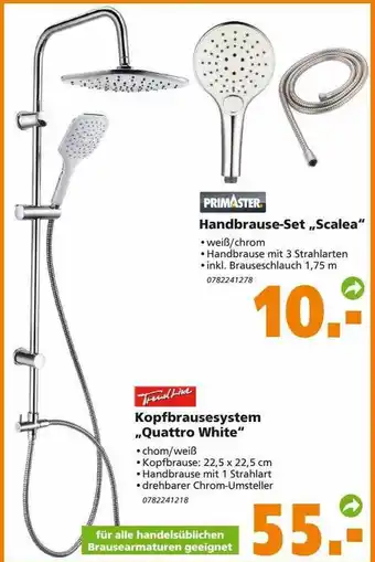 Globus Baumarkt Primaster handbrause-set „scalea“ trend line kopfbrausesystem „quatro white“ Angebot